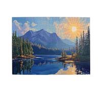 Liorosa Puzzles pour adultes 500 pièces paysage de lac de montagne, couleurs vives du lever du soleil sur les eaux miroirs, art sauvage relaxant, convient pour les loisirs en famille, superbe œuvre