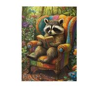 Liorosa Puzzles pour adultes 500 pièces raton laveur curieux perdu dans un livre au milieu des bois en fleurs, puzzle d'art floral coloré en bois, relaxation profonde pour vous-même, exercice cérébral