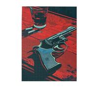 Liorosa Puzzles pour adultes 500 pièces Revolver vintage avec ombres rouge sang, design vibrant et unique, complet avec la famille et les amis, loisirs créatifs pour adultes, cadeau pour ami