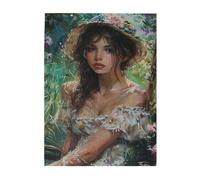 Liorosa Puzzles pour adultes 500 pièces Secret Garden Woman, chapeau et robe à fleurs, puzzle classique anti-stress, superbe œuvre d'art, profitez de résoudre des puzzles avec votre famille