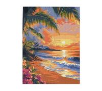 Liorosa Puzzles pour adultes 500 pièces Sérénade tropicale - Palmiers, coucher de soleil et vagues de l'océan. Chaque pièce est un coup de pinceau du paradis, parfait pour détendre votre esprit