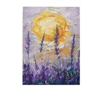 Liorosa Puzzles pour adultes 500 pièces - Symphonie abstraite du coucher de soleil, soleil jaune épais texturé sur champ de fleurs violettes, défi artistique expressif coup de pinceau, profitez du