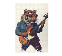 Liorosa Puzzles punk tigre riffing sur guitare électrique pour adultes 1000 pièces, puzzle en bois artistique musical, esthétique classique vintage, adapté pour les loisirs en famille
