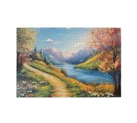 Liorosa Puzzles sereins de chemin du lac pour adultes de 1000 pièces, fleurs sauvages en fleurs et montagnes vallonnées, décoration murale de paysage naturel, puzzle en bois de paysage de beauté