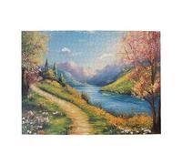Liorosa Puzzles sereins sur le chemin du lac pour adultes, 500 pièces, fleurs sauvages en fleurs et montagnes vallonnées, décoration murale de paysage naturel, puzzle en bois de paysage de beauté