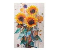 Liorosa Puzzles tournesols vibrants pour adultes de 1000 pièces, style art moderne avec des points colorés et des coups de pinceau dynamiques, esthétique des couleurs douces, profitez de résoudre des