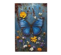 Liorosa Puzzles vintage papillon bleu parmi les fleurs sauvages pour adultes 1000 pièces, pièces en bois exquises, affichage mural pour la maison, plaisir à la fois corps et esprit, profitez du