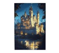 Liorosa Sleeping Kingdom Puzzle de 1000 pièces pour adultes, château médiéval dans la lueur du crépuscule, puzzle en bois, idéal pour les soirées de jeu, cadeau pour un ami