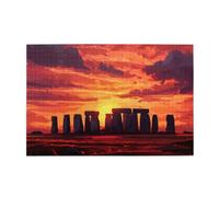 Liorosa Stonehenge Casse-tête coucher de soleil pour adultes 1000 pièces, mégalithes anciens silhouettés contre un ciel ardent, paysage artistique aquarelle, adapté pour les loisirs en famille
