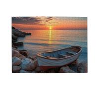 Liorosa Sunrise Lake Boat 500 pièces de puzzle en bois pour adultes, photographie moderne de paysages naturels, vivants et uniques, pièces s'adaptent parfaitement, chaque pièce est unique, soulage le