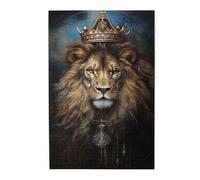 Liorosa Throne Guardian Puzzle en bois 1000 pièces pour adulte, lion féroce mais noble avec couronne héraldique, esthétique classique vintage, exercice de capacité pratique et patience de pensée
