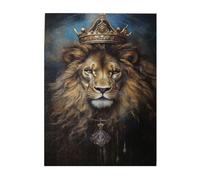 Liorosa Throne Guardian Puzzle en bois 500 pièces pour adulte, lion féroce mais noble avec couronne héraldique, esthétique classique vintage, exercice de capacité pratique et patience de pensée