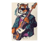 Liorosa Thunderstruck Puzzle tigre pour adultes 1000 pièces, légende du rock dans une veste, brainstorming pour soulager le stress, idéal pour la relaxation et le plaisir en famille, pour les amateurs