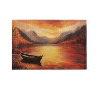 Liorosa Twilight Canoe Puzzle de 1000 pièces pour adultes, feuillage d'automne vibrant et lac calme, parfait art de peinture à l'huile au coucher du soleil, complet avec la famille et les amis
