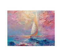 Liorosa Voilier impressionniste de 500 pièces de puzzle en bois pour adulte, vagues de coup de pinceau avec lueur du coucher du soleil, design vibrant et unique, adapté pour les loisirs en famille et