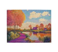 Liorosa Whimsical Country Escape - Puzzle artistique en bois de 500 pièces pour adulte avec chemin bordé d'arbres et maisons confortables, décoration murale, pièces s'assemblent parfaitement, cadeau