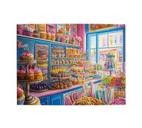 Liorosa Whimsical Sweet Shop - Puzzle en bois 500 pièces pour adultes, présentoir coloré pour cupcakes en boulangerie bleu pastel, détendez-vous et exercez des compétences manuelles et de la pensée