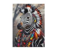 Liorosa Wild Elegance - Puzzle de 500 pièces pour adultes, zèbre avec colliers de perles vibrants, défi de fusion culturelle, esthétique classique vintage, idéal pour la relaxation et le plaisir en