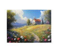 Liorosa Wild Flowers Huts Puzzle pour adultes 500 pièces, beau paysage rural, fleurs colorées, design unique et beau, exercice pratique et patience
