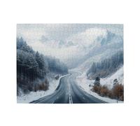 Liorosa Winter Wonderland 500 pièces de puzzle en bois pour adultes, route serpentine enneigée avec pins chargés de neige et sommets lointains, complet avec famille et amis, profitez du processus de