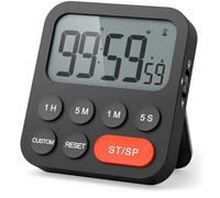 LIORQUE Minuteur de Cuisine, Minuterie Cuisine, Minuteur Digital Chronomètre et Compte à Rebours avec Mode Personnalisé, 3 Niveaux de Volume pour Examen, Réunion, sans Bruit - 2 Piles AAA - Noir
