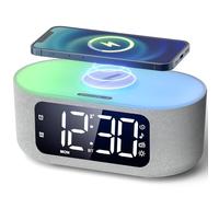 LIORQUE Radio Réveil Bluetooth avec Chargement sans Fil Qi 15W, Réveil Connecté avec Écran LED et 5 Luminosités Réglage, Auto Dimmer, 2 Alarms, Mode Week-End, Sommeil Sonore, Affichage Semaine