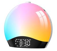 LIORQUE Radio Réveil Lumineux avec Eveil Lumière, Reveil Simulateur d'Aube sur Lampe de Chevet LED, Fonction Bluetooth, 20 Niveaux de Luminosité, 22 Sons, 2 Alarmes - Adaptateur Électrique inclus