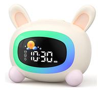 LIORQUE Reveil Enfant Educatif Jour/Nuit, Réveil Enfant avec Veilleuse, Machine Sonore, Deux Alarmes, Mode Week-End, Réveil Rechargeable d'entraînement au Sommeil pour Garçons Filles - Lapin