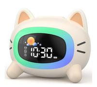 LIORQUE Reveil Enfant Educatif Jour/Nuit, Réveil Enfant avec Veilleuse, Machine Sonore, Deux Alarmes, Mode Week-End, Réveil Rechargeable d'entraînement au Sommeil pour Garçons Filles - Chat
