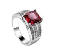 LIOYSIUT Bague en argent sterling 925 brillant avec pierres précieuses rouges et zircones cubiques - Bague multi-rangs - Bague de fiançailles éternelle - Bague de mariage pour femme - 8