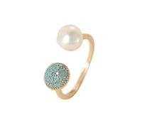 LIOYSIUT Bague vintage avec perles turquoises - Bague réglable avec perle ouverte - Personnalité tendance - Bijou de bal de fin d'année pour femme
