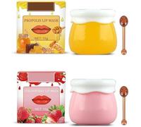 Lip Balm Honey Pot, Honey & Strawberry Day and Night Repair Lip Sleeping Masks Honey Lip Balm, Fade Lip Lines Bee Balm Lip Balm,Hydrating & Prevention Dry (Pink+Yellow)