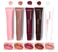 Lip Jam Hydrating Lip Gloss | Glitter Glossy Plumping Lipgloss | High Shine Glass Finish Nude Colors Shiny Jelly Liquid Lipstick for Women and Girls (5 Colors Set)