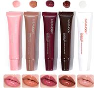 Lip Jam Hydrating Lip GlossGlitter Glossy Plumping LipglossHigh Shine Glass Finish Nude Colors Shiny Jelly Liquid Lipstick For Women And Girls(5 Colors Set)