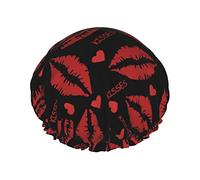 Lip Kiss Bonnet de douche imperméable de luxe pour femme Bonnet de bain réutilisable avec élastique Facile à porter Convient aux cheveux longs et bouclés