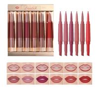 Lip Liner and Lipstick Set, 6 Pieces Matte Velvet Lip Liner Stains Kits, 1.6G+0.15G Waterproof Makeup Kit for Dating, Travel, Outdoor, Shopping, Trip, Vacation Use, 16.9x18.8cm