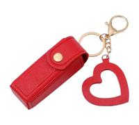 Lip Oil Keychain, Lipstick Holder Keychain with Mirror, PU Leather Chapstick Case, Portable Lip Balm Organizer (Red)
