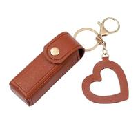 Lip Oil Keychain, Lipstick Holder Keychain with Mirror, PU Leather Chapstick Case, Portable Lip Balm Organizer (Brown)