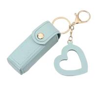 Lip Oil Keychain, Lipstick Holder Keychain with Mirror, PU Leather Chapstick Case, Portable Lip Balm Organizer (Blue)