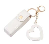 Lip Oil Keychain, Lipstick Holder Keychain with Mirror, PU Leather Chapstick Case, Portable Lip Balm Organizer (White)