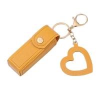 Lip Oil Keychain, Lipstick Holder Keychain with Mirror, PU Leather Chapstick Case, Portable Lip Balm Organizer (Yellow)