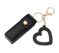 Lip Oil Keychain, Lipstick Holder Keychain with Mirror, PU Leather Chapstick Case, Portable Lip Balm Organizer (Black)