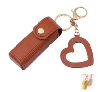 Lip Oil Keychain - Mirror & Oil 2-in-1, Lipstick Holder Keychain, PU Leather Potable Lip Gloss Holder for Women, Party Gift (Brown)