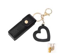 Lip Oil Keychain - Mirror & Oil 2-in-1, Lipstick Holder Keychain, PU Leather Potable Lip Gloss Holder for Women, Party Gift (Black)
