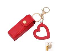 Lip Oil Keychain - Mirror & Oil 2-in-1, Lipstick Holder Keychain, PU Leather Potable Lip Gloss Holder for Women, Party Gift (Red)