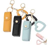 Lip Oil Keychain - Mirror & Oil 2-in-1, Lipstick Holder Keychain with Mirror, PU Leather Potable Lip Gloss Holder for Car/Travel Storage (3pcs B)