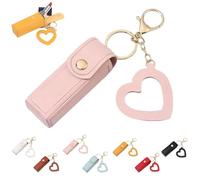 Lip Oil Keychain - Mirror & Oil 2-In-1,Mini Lipstick Case with Keychain and Heart Pendant,PU Leather Potable Lip Gloss Holder(Pink)