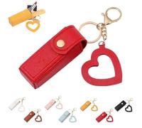 Lip Oil Keychain - Mirror & Oil 2-In-1,Mini Lipstick Case with Keychain and Heart Pendant,PU Leather Potable Lip Gloss Holder(Red)