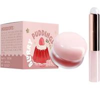 Lip Pudding Pot, Lip & Cheek Blurry Pudding Pot with Silicone Lip Brush, Blurring Makeup Blush, Buildable, Lightweight, Multi-Use, Soft, Matte, Velvety Finish (01#Meet, .)