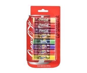 Lip Smacker Coca Cola Party Pack, Ensemble de 8 Baumes À Lèvres Assortis | aux Saveurs Authentiques de Coca-Cola, Fanta et Sprite